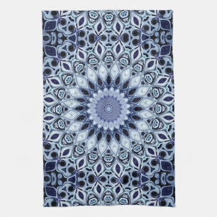 Linge De Cuisine Kaleidoscope Mandala Motif Bleu et Blanc