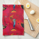 Linge De Cuisine Kandinsky Rouge Noir Art Abstrait (Quart Plié)