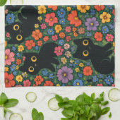 Linge De Cuisine Kawaii Garden Art | Cute Black Cat Floral Pattern (Plié)