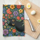 Linge De Cuisine Kawaii Garden Art | Cute Black Cat Floral Pattern (Quart Plié)