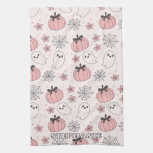 Linge De Cuisine Kawaii Halloween rose Fantômes et Citrouilles