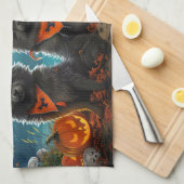 Linge De Cuisine Keeshond Halloween Éffrayant (Quart Plié)