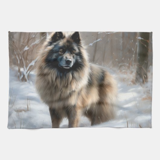 Linge De Cuisine Keeshond Qu'Il Neige Noël (Horizontal)