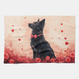 Linge De Cuisine Kelpie australienne avec Roses - Saint Valentin