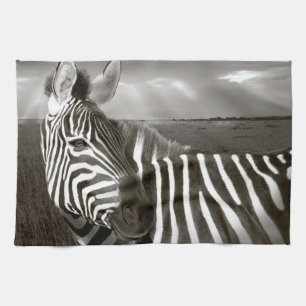 Linge De Cuisine Kenya. Noir et blanc de zèbre et plaine.