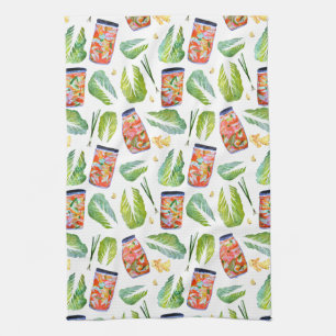 Linge De Cuisine Kimchi Ingrédients fermentation épicée Aquarelle