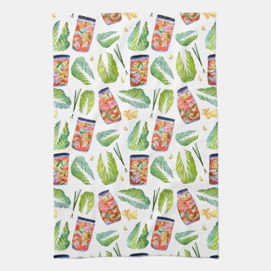 Linge De Cuisine Kimchi Ingrédients Fermentation épicée Aquarelle (Vertical)