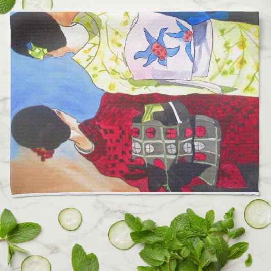 Linge De Cuisine Kimono de printemps japonais Geisha art (Plié)