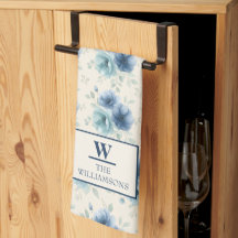 Kit de cuisine monogramme à fleurs aquarelles bleu