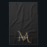 Linge De Cuisine Kit de nom de script de monogramme noir et or élég<br><div class="desc">Élégant Monogramme noir et or Nom du script</div>