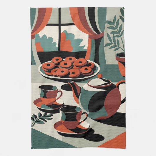 Linge De Cuisine Kitschen style 50's thé abstrait et biscuits (Vertical)