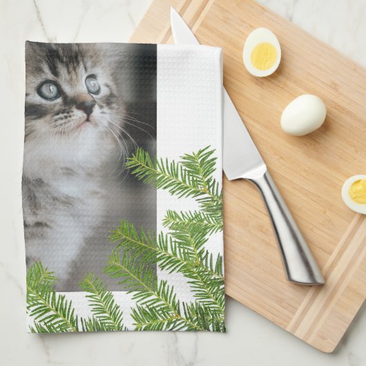 Linge De Cuisine Kitten Cat Photo Pine Snowflake Keepsaké (Quart Plié)