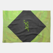 Linge De Cuisine Kiwi Bash Vert et noir Monogramme (Horizontal)
