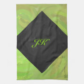 Linge De Cuisine Kiwi Bash Vert et noir Monogramme (Vertical)