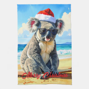 Linge De Cuisine Koala Casquette de Père Noël Soleil et Surf