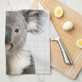 Linge De Cuisine Koala sur fond de lin gris    (Quart Plié)