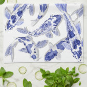 Linge De Cuisine Koi bleu et blanc (Plié)