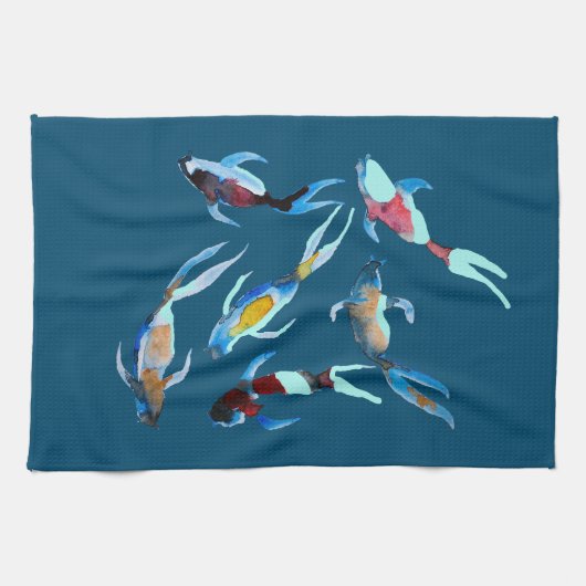 Linge De Cuisine koi Fish aquarelle art japonais (Horizontal)