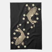 Linge De Cuisine Koi poisson oriental noir et or floral élégant (Vertical)
