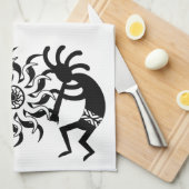 Linge De Cuisine Kokopelli Noir Et Blanc Soleil Tribal Sud-Ouest (Quart Plié)