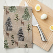 Linge De Cuisine Kraft Natural Winter Woodland Snowy Spruce & Stade (Quart Plié)