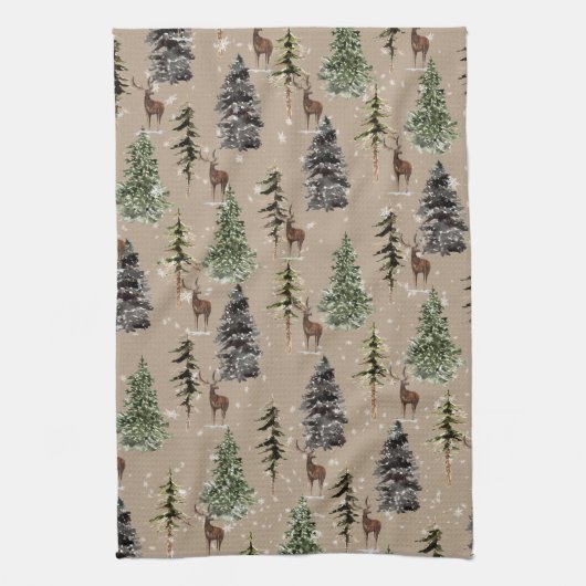 Linge De Cuisine Kraft Natural Winter Woodland Snowy Spruce & Stade (Vertical)