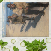 Linge De Cuisine Kroyer - Trois pêcheurs tirant un bateau (Plié)