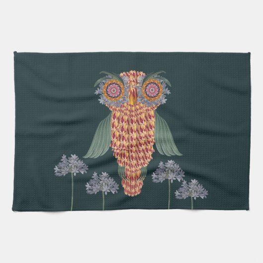 Linge De Cuisine La chouette de sagesse et de fleurs (Horizontal)