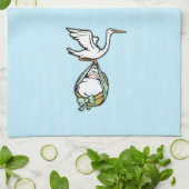 Linge De Cuisine La cigogne porte un bébé garçon (Plié)