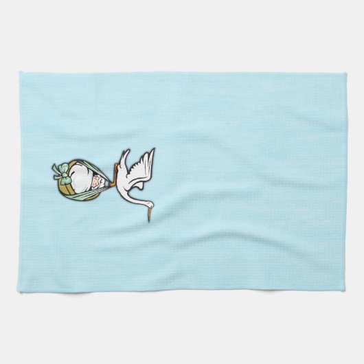 Linge De Cuisine La cigogne porte un bébé garçon (Horizontal)