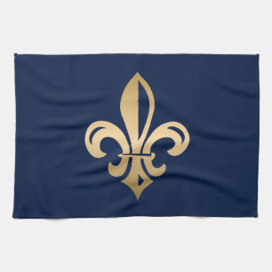 Linge De Cuisine La luxueuse Gold Fleur de Lis Navy