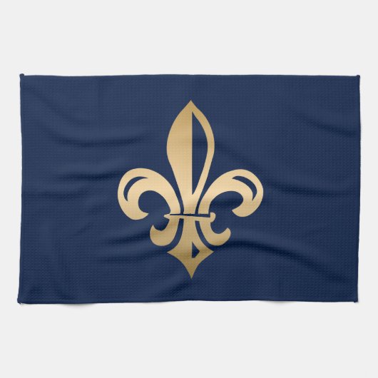 Linge De Cuisine La luxueuse Gold Fleur de Lis Navy (Horizontal)