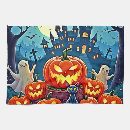 Linge De Cuisine La nuit d'Halloween : Art amusant et effrayant (Horizontal)