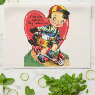 Linge De Cuisine La Saint Valentin, Garçon Vintage sur un scooter