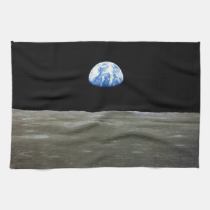 Linge De Cuisine La Terre depuis la Lune dans l'espace noir : lever
