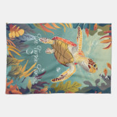 Linge De Cuisine La Tortue Verte Nage L'Océan Pacifique (Horizontal)