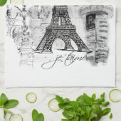 Linge De Cuisine La Tour Eiffel en noir et blanc (Plié)