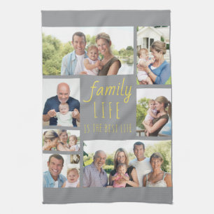 Linge De Cuisine La vie de famille est la meilleure vie Gris Jaune