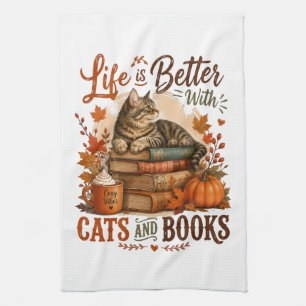 Linge De Cuisine La vie est meilleure avec les chats et les livres