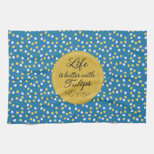 Linge De Cuisine La vie est meilleure avec les tulipes - motif jaun