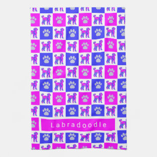 Linge De Cuisine Labradoodle Chien & Paw Hot Pink & Blue Tea Towne