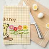 Linge De Cuisine Labrador jaune personnalisé et beaucoup de fleurs (Quart Plié)