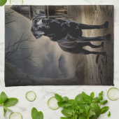 Linge De Cuisine Labrador noir Halloween effrayant (Plié)