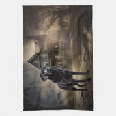 Linge De Cuisine Labrador noir Halloween effrayant (Vertical)