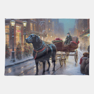 Linge De Cuisine Labrador noir période festive de Noël