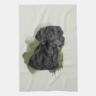 Linge De Cuisine Labrador Retriever noir Art de chien à l'aquarelle