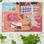 Linge De Cuisine Labradors dans la peinture de pièce de couture de (Plié)