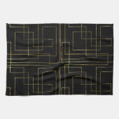 Linge De Cuisine Labyrinthe d'or Faux géométrique moderne en noir (Horizontal)