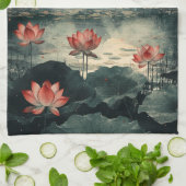 Linge De Cuisine Lac de lotus au clair de lune (2) (Plié)