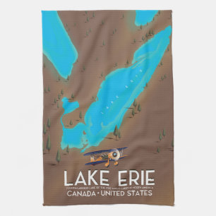 Linge De Cuisine Lac Érié, carte de lac USA affiche de voyage